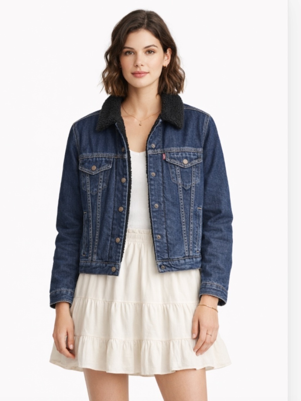 LEVI’S Classic Denim Sherpa Trucker Jacket Dark Wash Size Medium